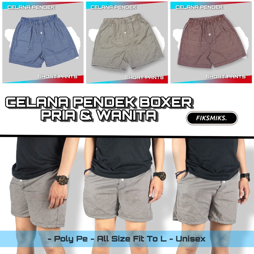 CELANA PENDEK BOXER PRIA WANITA MODEL KANCING MOTIF KOTAK MODEL TERBARU