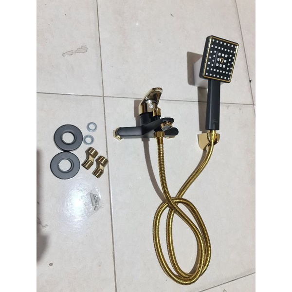 PAKET SHOWER TIANG + KRAN BATHUB BLACK GOLD PANAS DINGIN PROMO