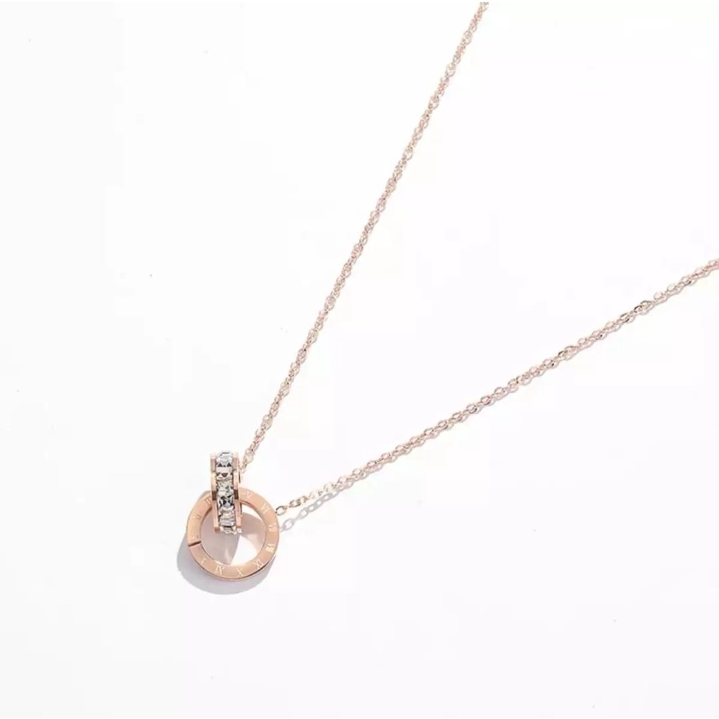 Kalung Titanium Premium model fuji liontin permata satu /Kalung wanita titanium anti karat Ala Korea Untuk Wanita Rantai Choker