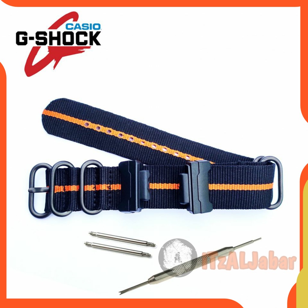 Tali jam tangan Casio G shock 16mm Nylon Zulu strap Adapter - Hitam oren