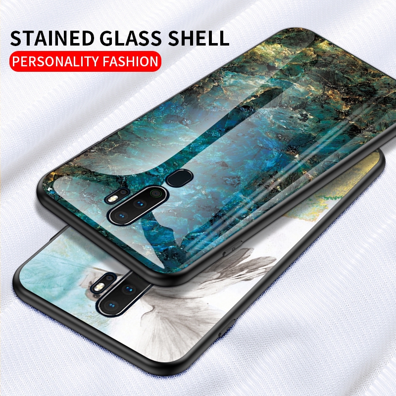 Case OPPO A9 A5 2020 A7 A5S AX5 A3S Realme 5 Pro Marble Tempered Glass Luxury Gradient Cover Case