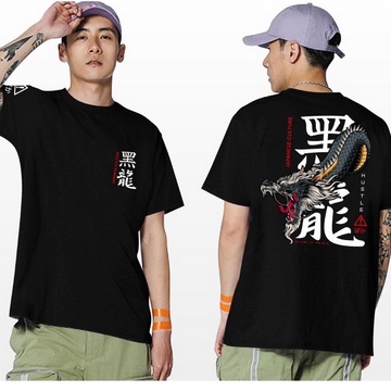 Fourfashion Kaos Pria Kaos Distro HUSTLE KEPALA NAGA HIJAU Kanji Black FN445