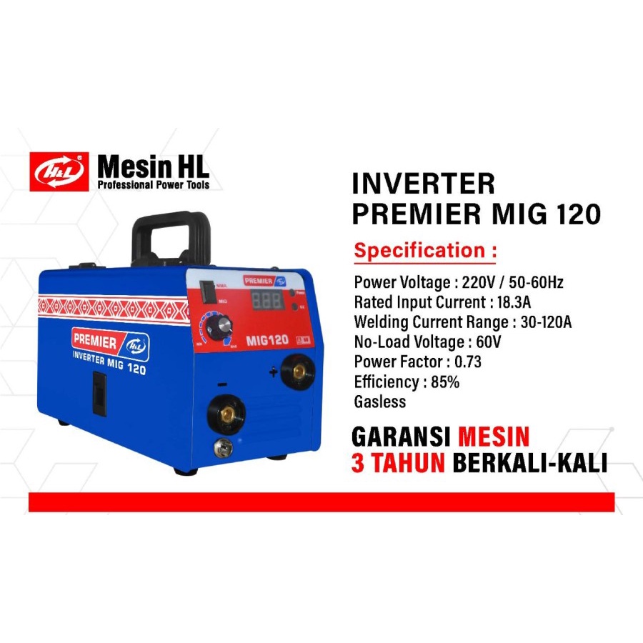 HL Mesin las MIG120 120 A Co2 Tanpa Gas Welding Mig Galess GARANSI