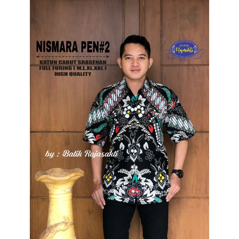 Hem Batik Lengan Pendek Pria Batik Pria Hitam Lengan Pendek NISWARA PEN#2