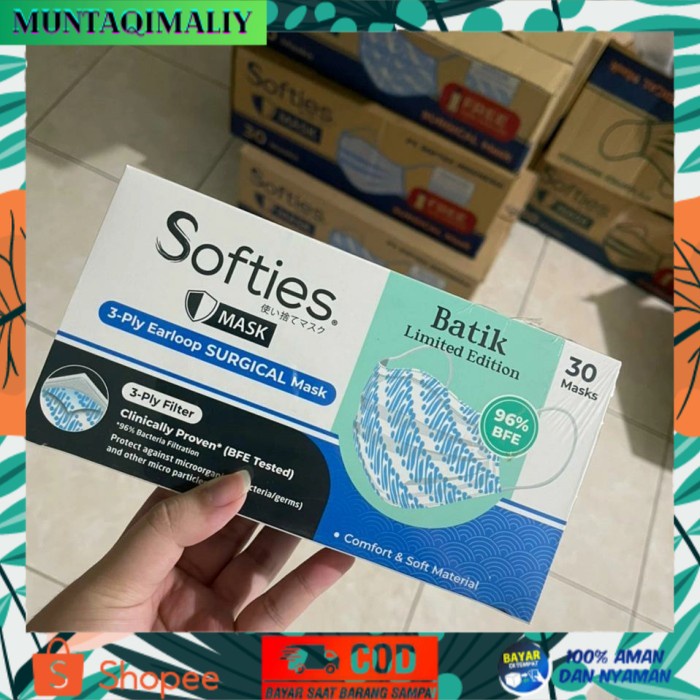 [TERBARU] SOFTIES SURGICAL MASK 3 PLY 30 PCS | masker surgical - BATIK ISI 30