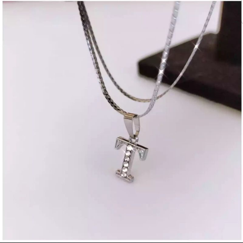 Kalung Titanium Huruf Anti Karat//Kalung Titanium Huruf A sampai Z Anti Karat 45cm dan 60cm acc01