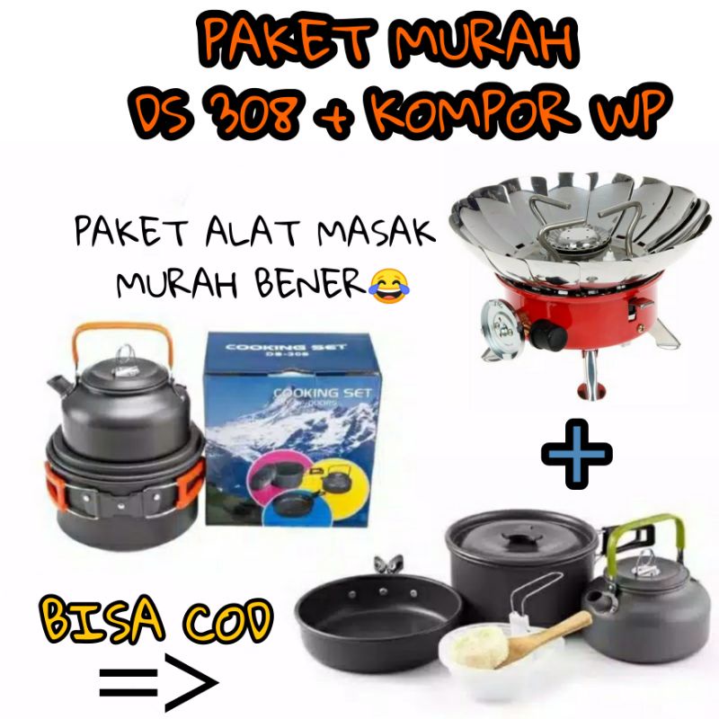 PAKETALAT MASAK KOMPOR WP + COOKING SET DS 308 | ALAT MASAK CAMPING | COOKINGSET DS308