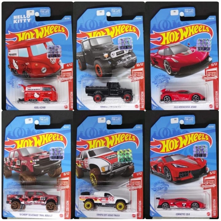 Hot Wheels FS 2021 Red Edition Kool Kombi Toyota Land Cruiser 2020 Koenigsegg Jesko Chevy Silverado Trail Boost Off Road Truck Corvette C8.R Diecast Factory Sealed