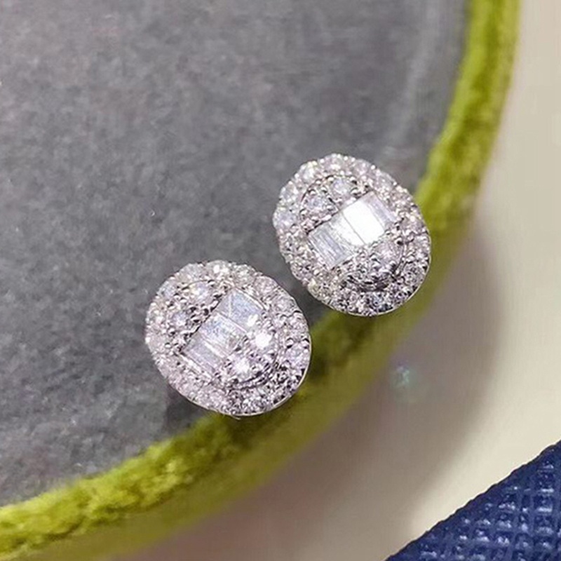 Anting Stud Kristal Kubik Zirkonia Bentuk Oval Untuk Wanita