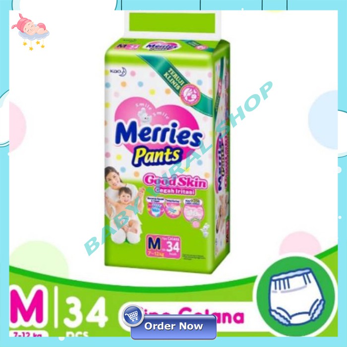 Merries Pants Good Skin M34 popok Celana Merries Size M Ekonomi Diapers Pampers Merries NS 25