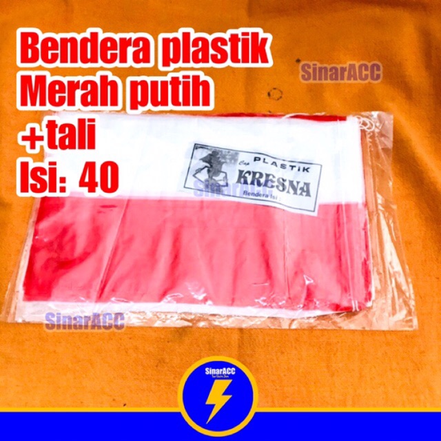 Bendera plastik merah Putih isi 100 / bendera + tali panjang 6 meter hut RI Indonesia benang wol