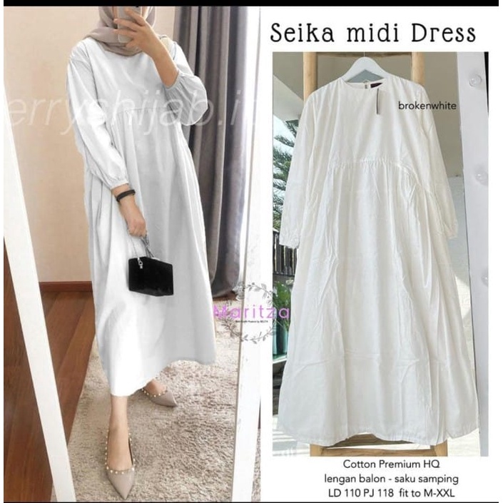 [TERBARU COD] SEIKA MIDI DRESS WANITA BAHAN KATUN RAYON PREMIUM Y&amp;M HIJAB