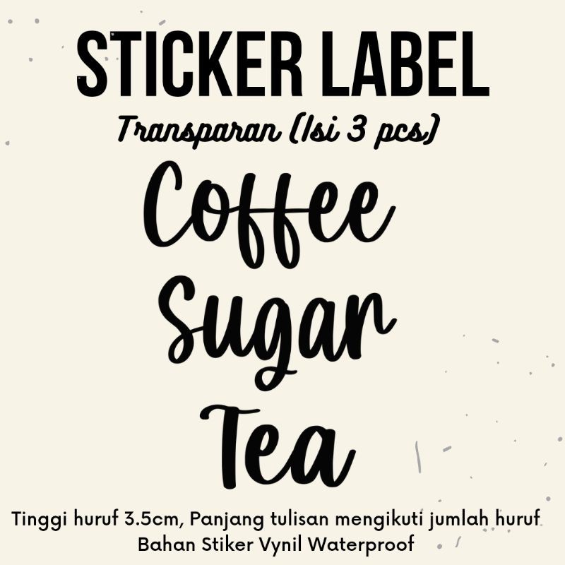 

Stiker label Coffee Tea Sugar transparan isi 3pcs