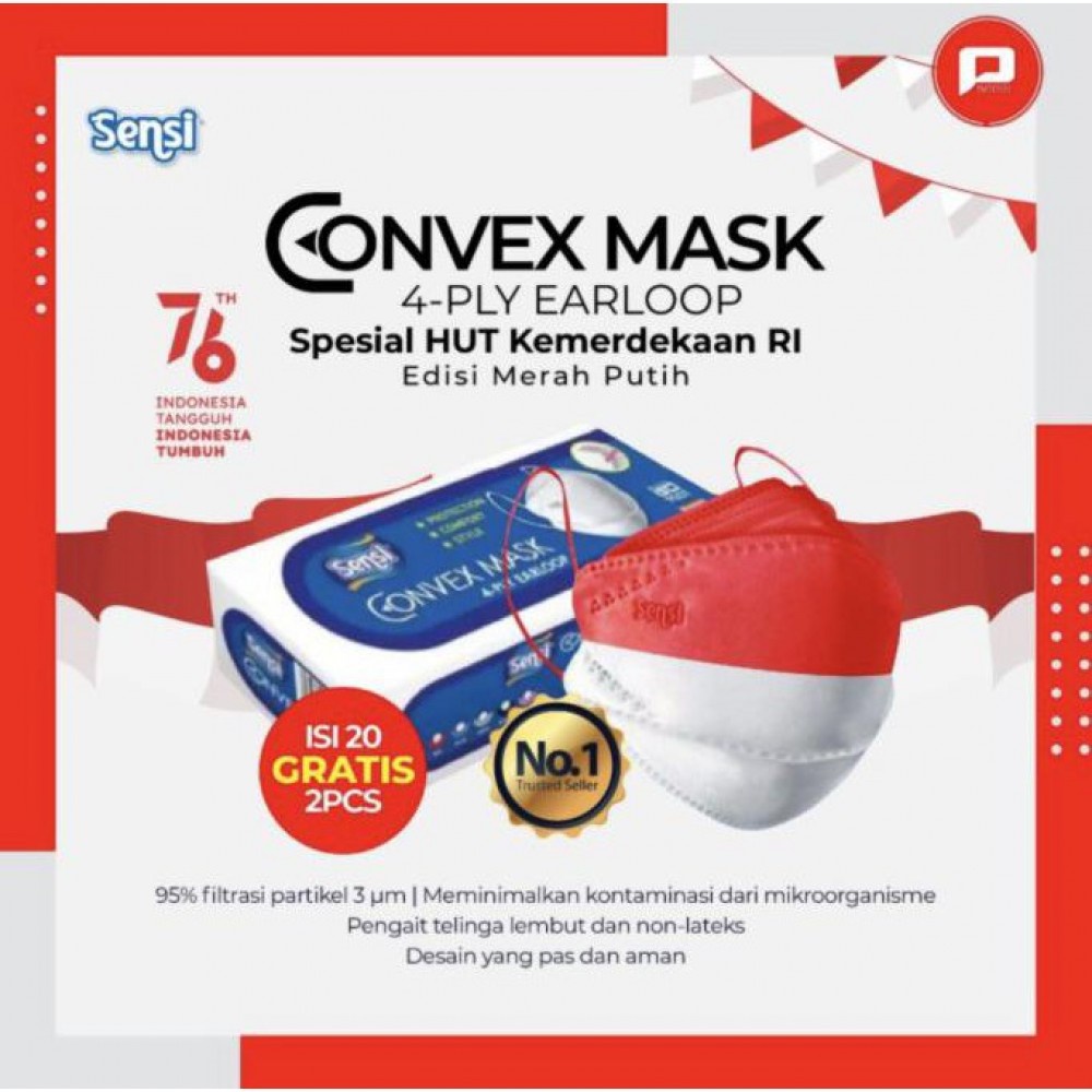 Masker Sensi Convex Mask 4ply Earloop 20 Pcs - Spesial HUT RI 76