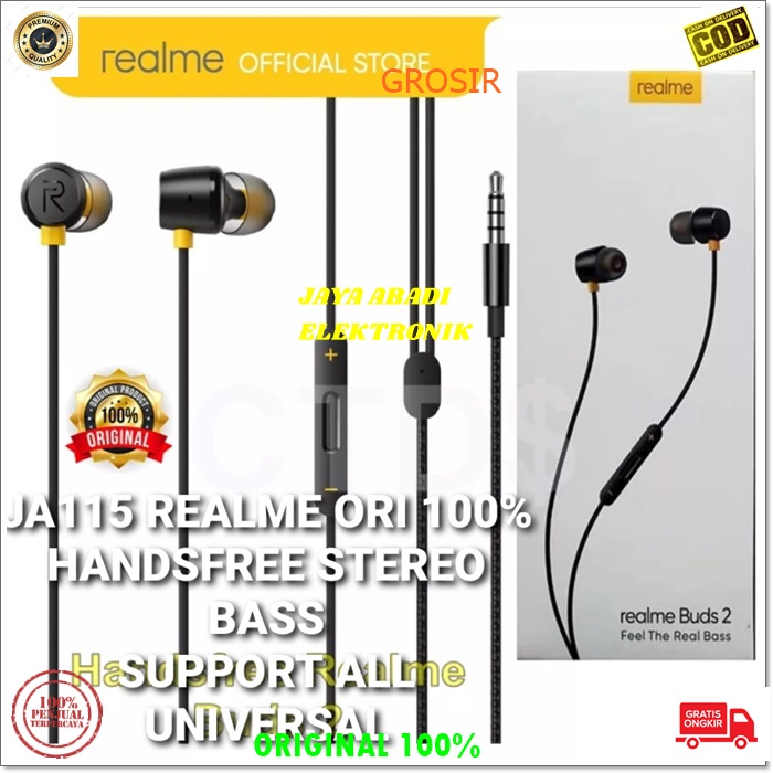 J115 REALME HANDSFREE EARBUD MUSIK CALL AUDIO DOUBLE BASS DUAL BASS MIC KABEL ERAPHONE HANDPHONE AUDIO SUARA SMULE KARAOKE MULTI UNIVERSAL BISA UNTUK SEGALA JENIS HANDPHONE PC TAB LAPTOP DLL TERDAPAT UNTUK TELPON DAN TOMBOL VOLUME UNTUK MENGATUR SUARA