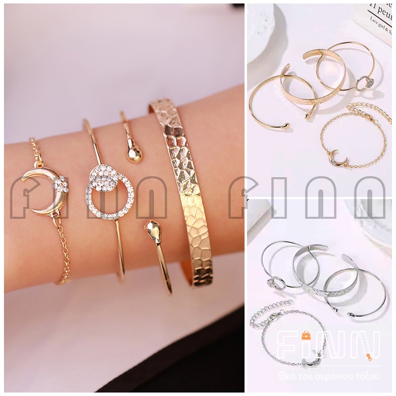 4 Pcs  Set Gelang Wanita Aksesoris Fashion Korean Style - Gelang Set Kekinian Wanita Import