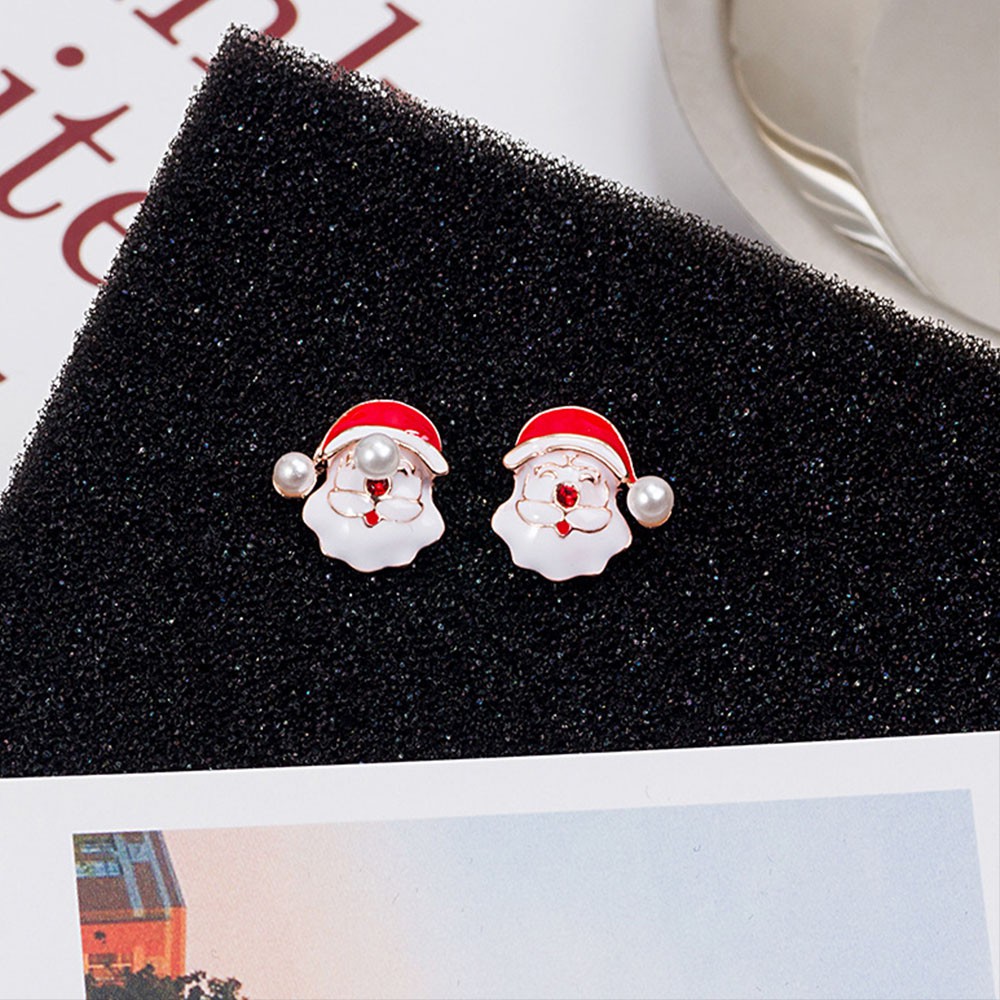 Anting Stud Tindik Desain Snowman Rusa Bell Pohon Natal Santa Claus Untuk Wanita