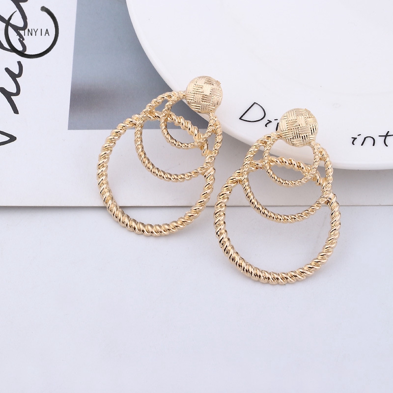 [Bayar Di Tempat] Anting Bulat Multi-layer Retro