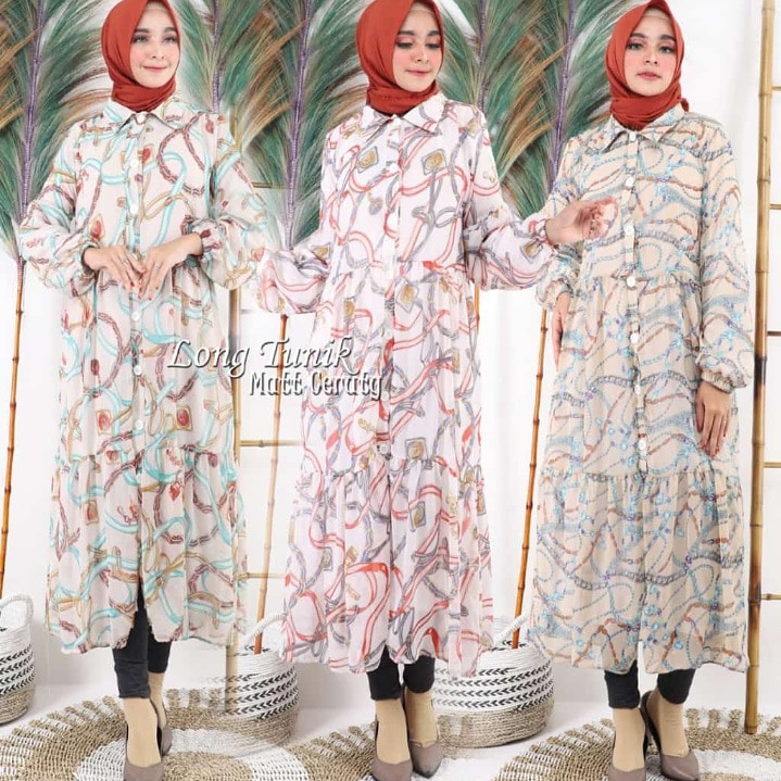 Long Tunik Ceruty, Mini Dress Model Bangkok, Busui Kancing depan