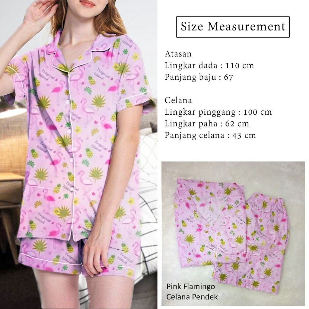 Arnis Piyama Baju Tidur Celana Pendek Tangan Pendek Bahan Katun Motif Flamingo Cow Bear Bee / COD