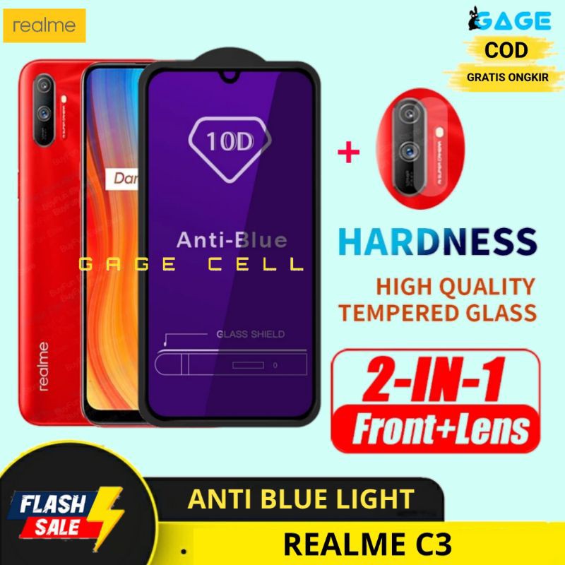 2IN1 TEMPERED GLASS ANTI BLUE LIGHT REALME C3 TG ANTI GORES RADIASI FULL LAYAR REALMI C3 PREMIUM