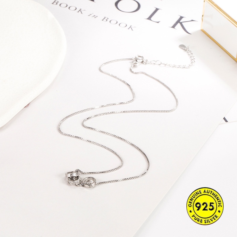 Kalung Rantai Sterling Silver 925 Dengan Liontin Manik-Manik Berlian Imitasi Untuk Wanita