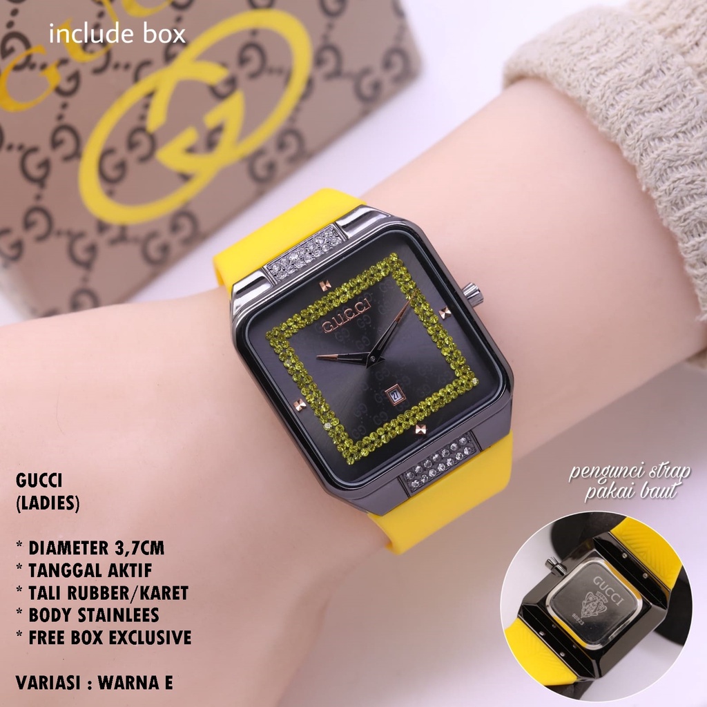 JAM TANGAN WANITA FASHION TALI RUBBER BODY STAINLEES TANGGAL AKTIF