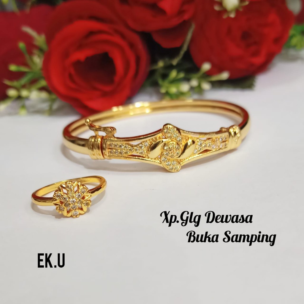 Gelang Dewasa Bangkok TITANIUM Gratis Cincin permata zircon antik menawan Gold&amp;Silver,tidak karat COD