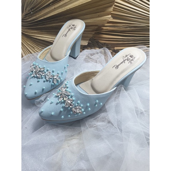 sepatu wanita wedding Mingka babyblue tinggi 9cm tahu