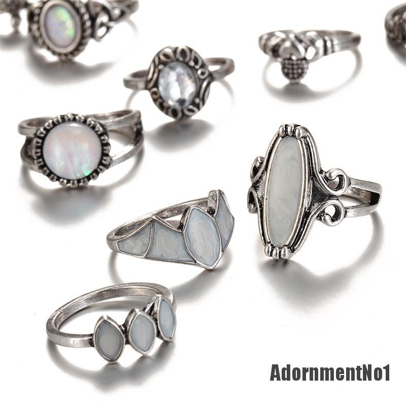 (Adornmentno1) 12pcs / set Cincin Nikah / Tunangan Silver Hias Opal Api Putih Untuk Wanita