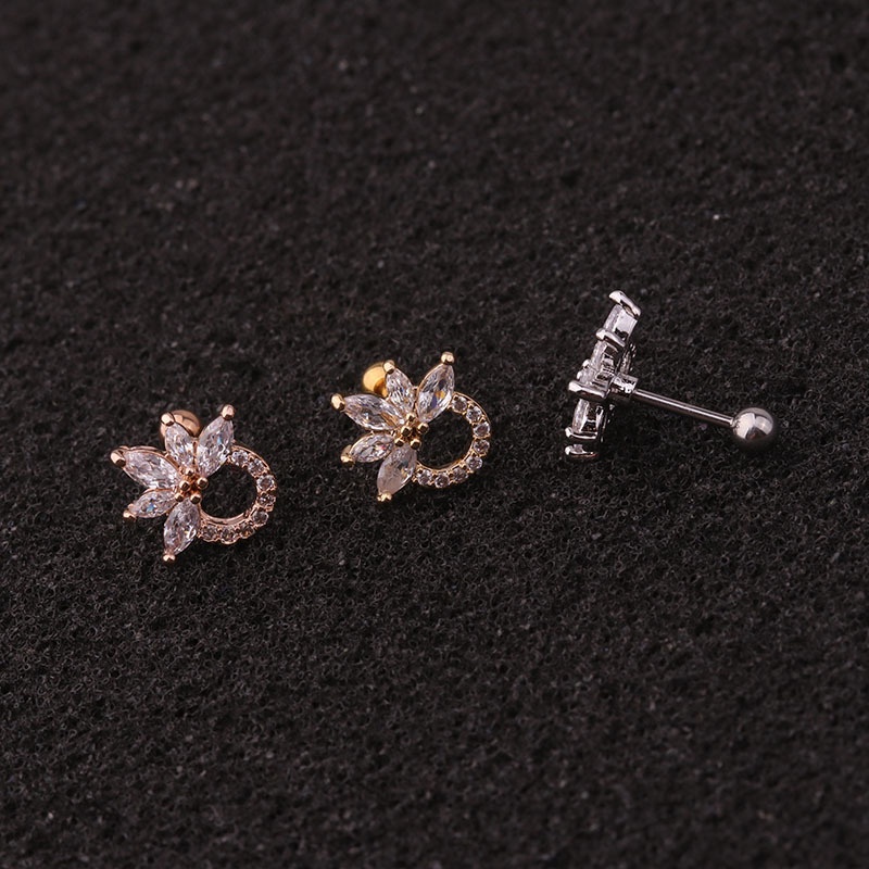 1Pc Flower Moon Star Zircon Cartilage Helix Tragus Conch Rook Lobe Screw Back Earring Stud