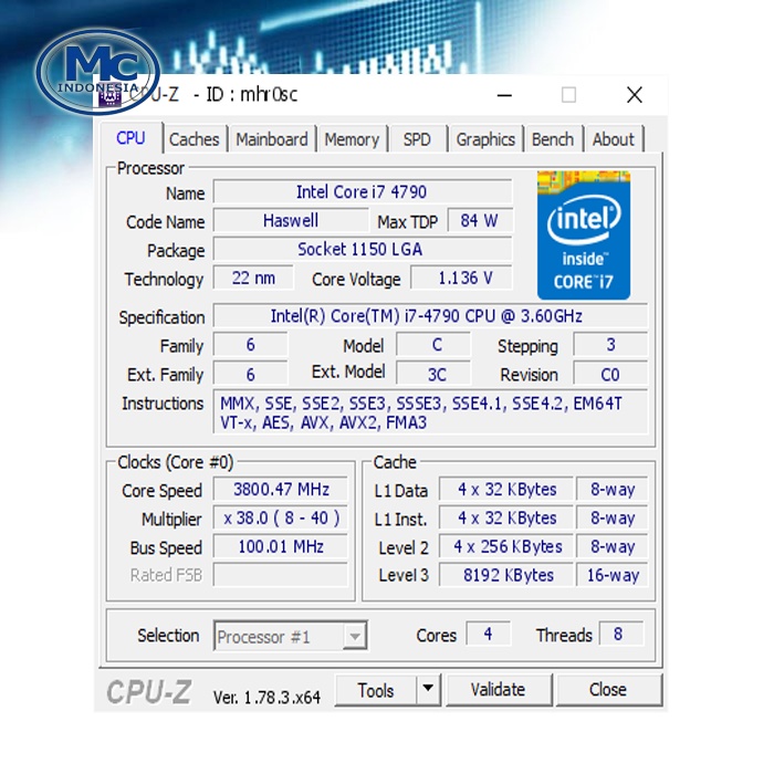 Processor Intel Core i7 4790 Haswell + FAN