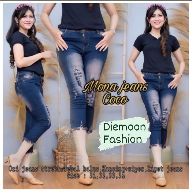 Mona jeans sobek pendek bahan melar [JNR]