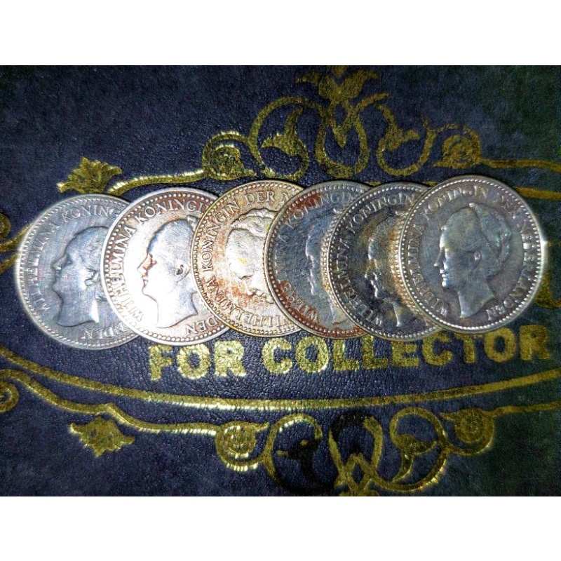 Koin Kuno 1/2 Gulden Wilhelmina / 0.5 Gulden Ratu Wilhelmina Perak Asli