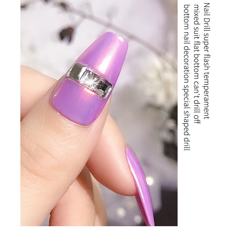 6 Grid Nail Crystal Rhinestone Square Round Nail Persegi Gaya Korea Silver Drill Rhinestone Batu Permata Kuku Nail Art Diy