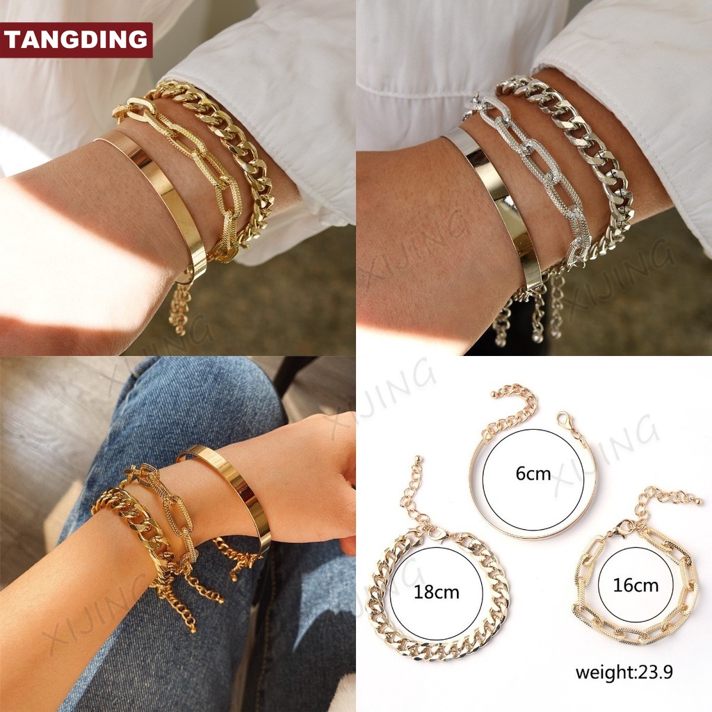 【COD Tangding】3Pcs/Set Bracelets European Style Retro Fashion Simple Design Women Jewelry