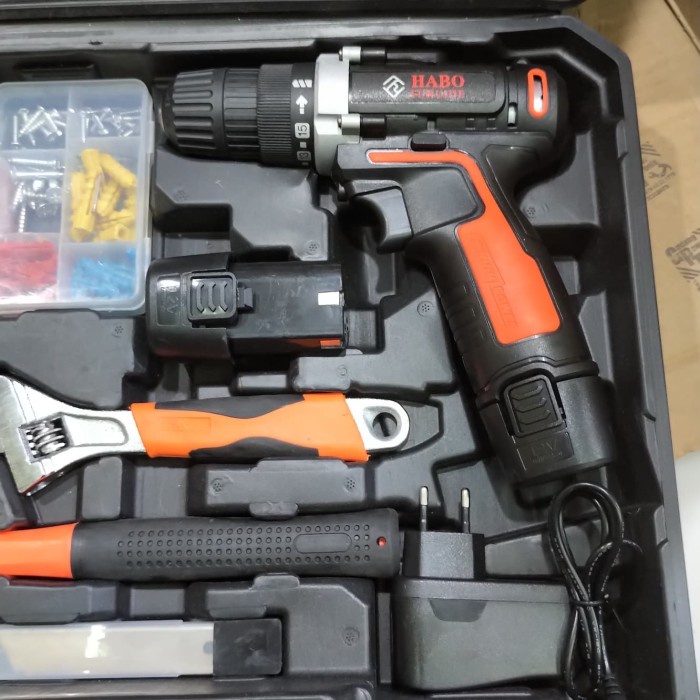 Paket Toolkit Toolbox Mesin Bor Baterai Bor Cordless 112pc