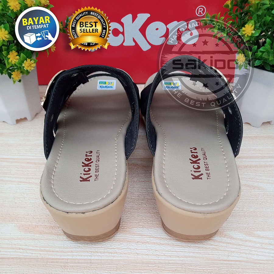 PROMO 12.12 BIRTHDAY SALE  SANDAL WANITA SLOP WEDGES BAN 3 KICKERS WARNA HITAM TERBARU MURAH NYAMAN DI PAKAI / SAKIPO