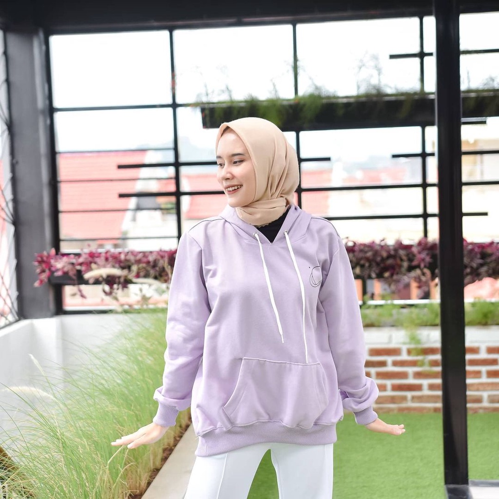 BARU PILIHAN SWEATER HOODIE WANITA LILAC BAHAN FLEECE TEBAL-Uranus Lilac