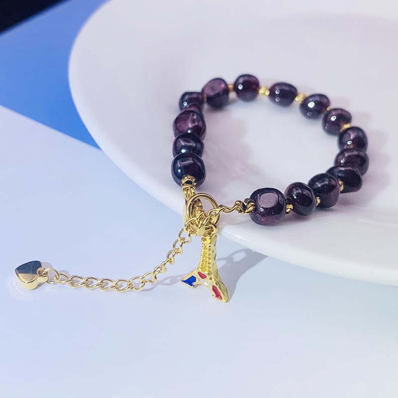 Gelang Emas Emas Asli Kadar 375 Hias Batu Permata Amethyst Agate Warna-Warni Untuk Wanita