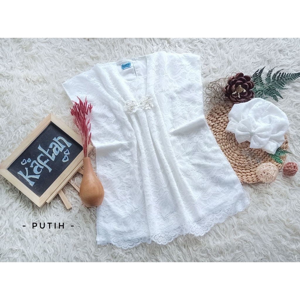 Gamis Kaftan/Kaftan Brukat/Kaftan Model Terbaru/Kaftan Cantik Kekinian/Kaftan Lebaran Warna Putih