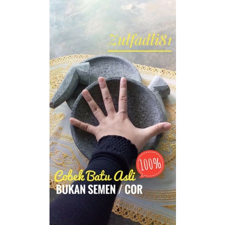 cobek asli Batu 100%, diameter 20cm (sepaket ulekan)