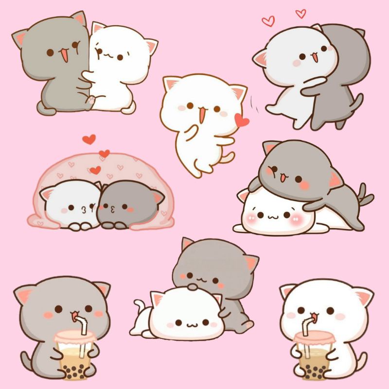 Jual [ SUDAH CUTTING ] CATS COUPLE - Sticker Aesthetic Stiker Murah ...