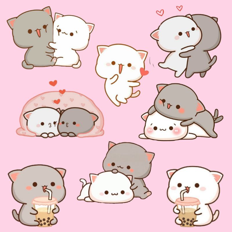 Jual [ Sudah Cutting ] Cats Couple Sticker Aesthetic Stiker Murah