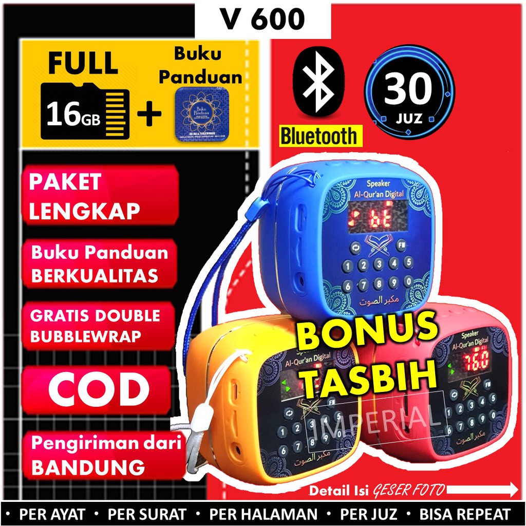 Speaker murottal Al quran RHIMOA V600 16 GB bluetooth/ somad