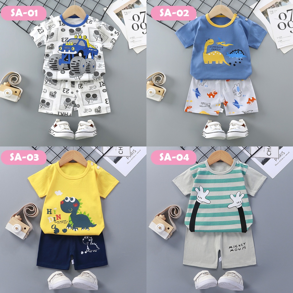 Setelan Pakaian Baju Anak Bayi Perempuan Laki Laki Lengan Pendek Import umur 1 2 3 tahun