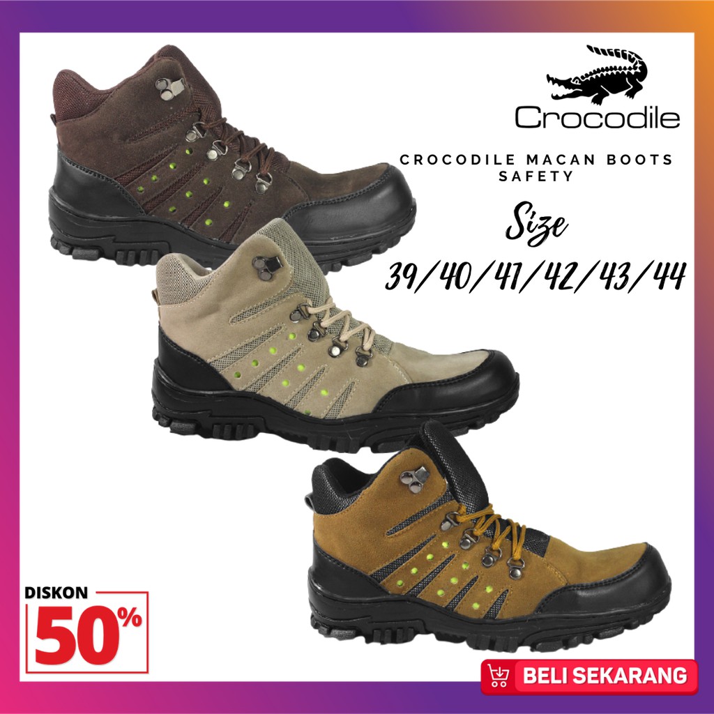 Sepatu Safety Boots Pria Crocodile Macan PDL Bots Septi Ujung Besi Hiking Outdoor Kerja Jalan Laki