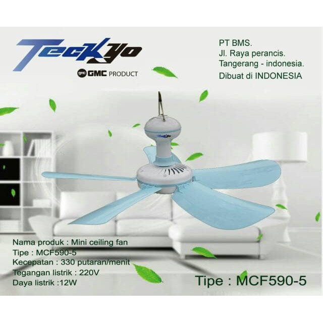 Teckyo MCF590-5 Mini Ceiling Fan 12 Watt Kipas Angin Gantung 5 Baling