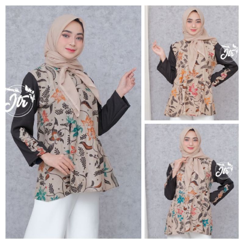 Tey-17 Batik Wanita Asj Sa Hrb026 Kenongo Kemeja Tosca Pendek