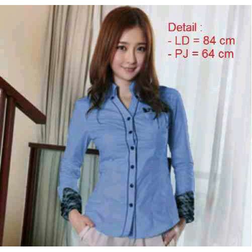 009 HEM BLUE BAJU KEMEJA WANITA DEWASA MODERN MASA KINI TERBARU GROSIR TANAH ABANG